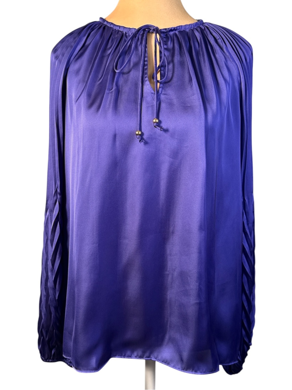 Philosophy Satin Pleated Sleeve Blouse Purple Violet NWT M